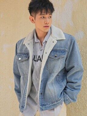 Men's Light Blue Sherpa-Lined Denim Jacket